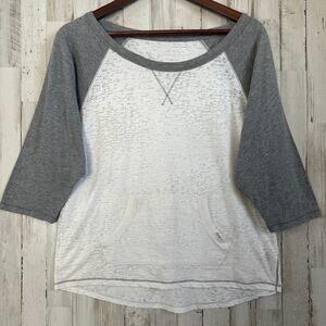 Aeropostale Baseball Tee Shirt Large White Gray Lightweight Boxy Tee Semi Sheer